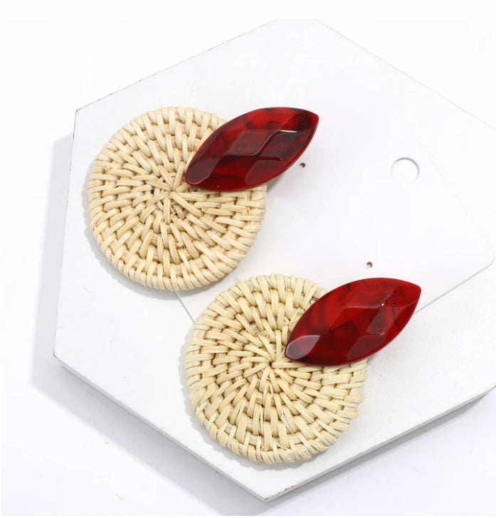 Straw Inlaid Gemstone Retro Earrings Fashion All-match New Ear Jewelry