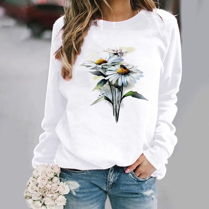 Womens Short-sleeve Printed Top With Long Sleeves