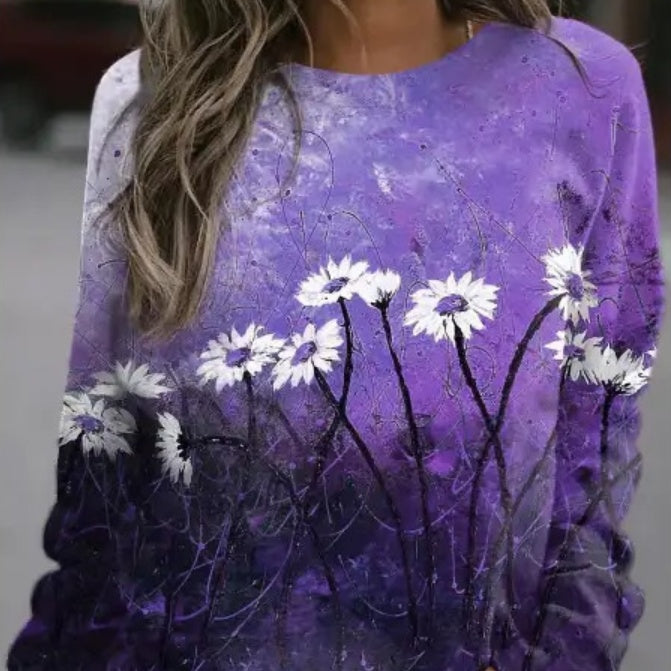 Womens Short-sleeve Printed Top With Long Sleeves