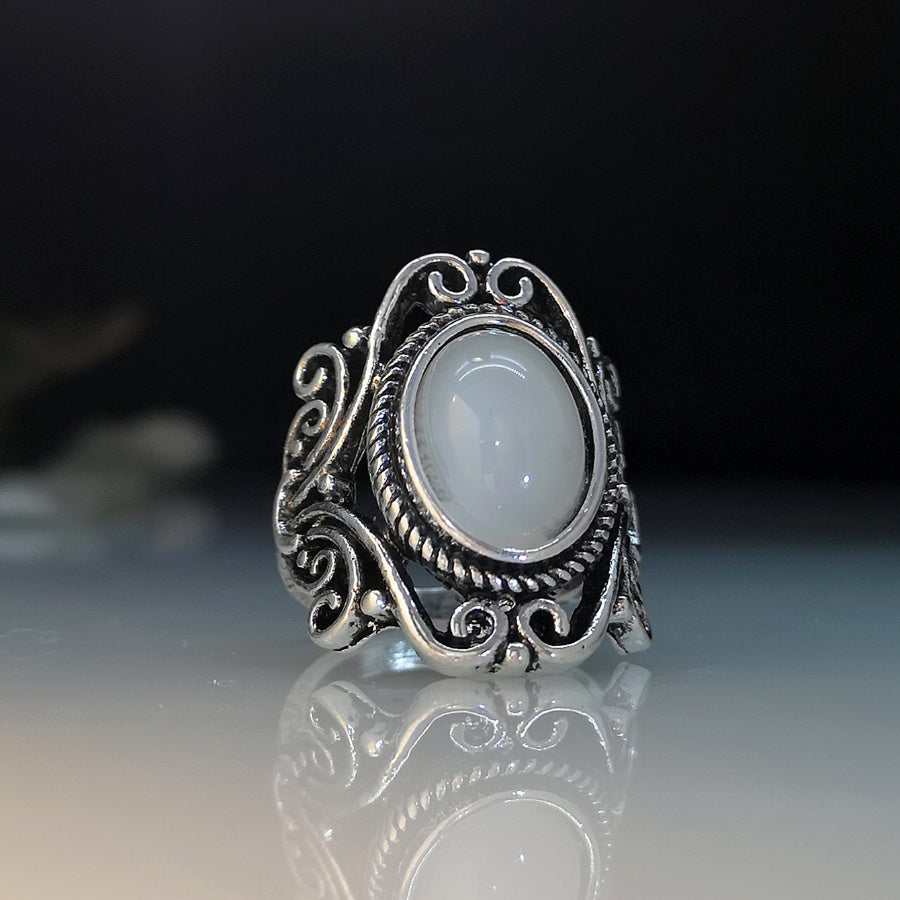 Vintage Inlaid Artificial Gemstone Ring Women's Jewelry
