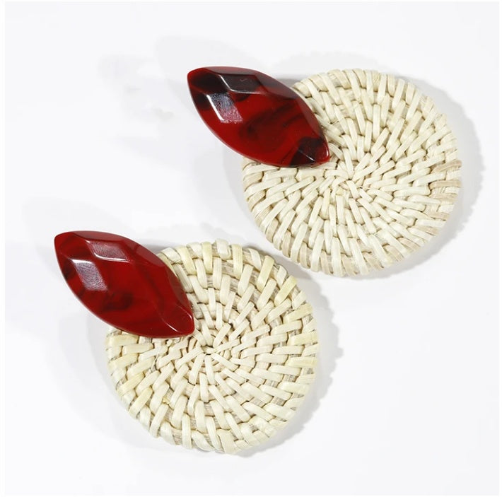 Straw Inlaid Gemstone Retro Earrings Fashion All-match New Ear Jewelry