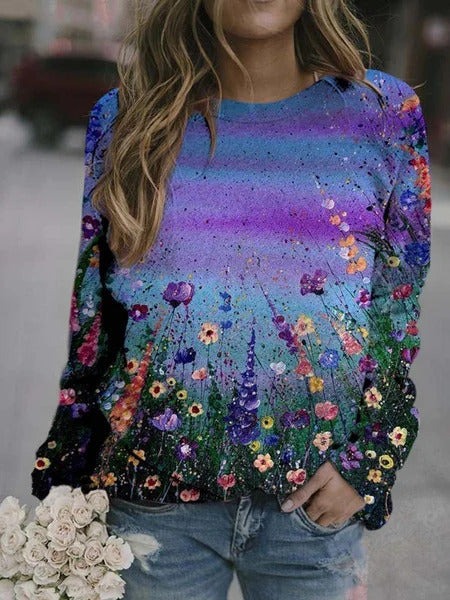 Womens Short-sleeve Printed Top With Long Sleeves