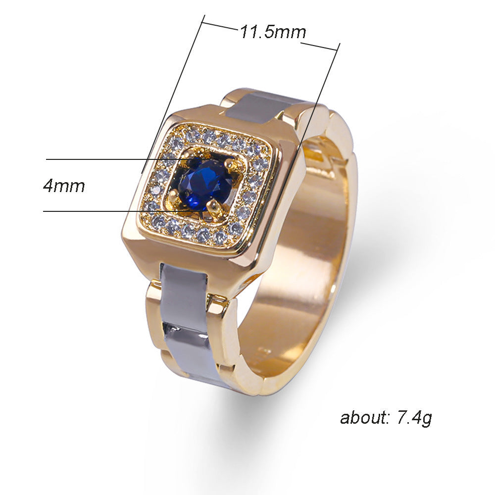 Inlaid Blue Gemstone Ring Luxury Men's Ring