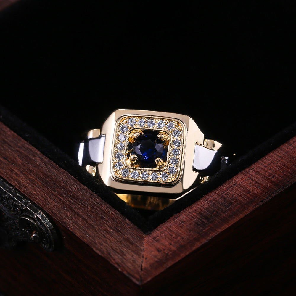 Inlaid Blue Gemstone Ring Luxury Men's Ring