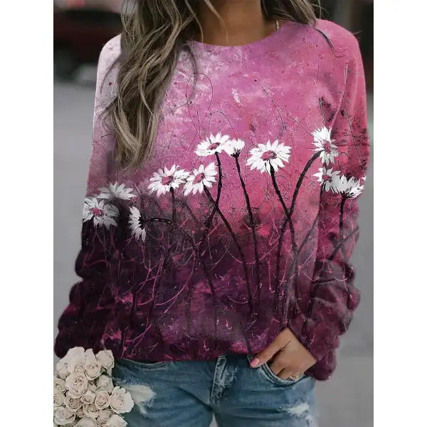 Womens Short-sleeve Printed Top With Long Sleeves