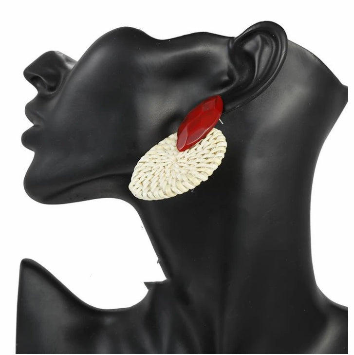 Straw Inlaid Gemstone Retro Earrings Fashion All-match New Ear Jewelry