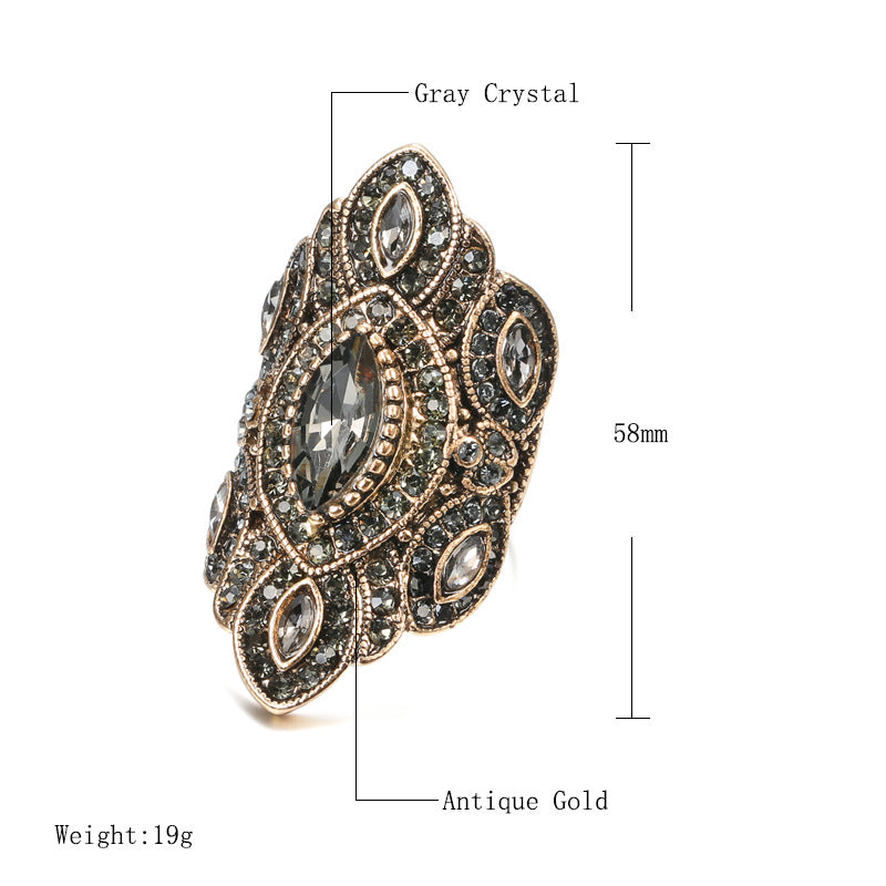 Luxury Antique Golden Horse Eye Grey Gemstone Vintage Ring