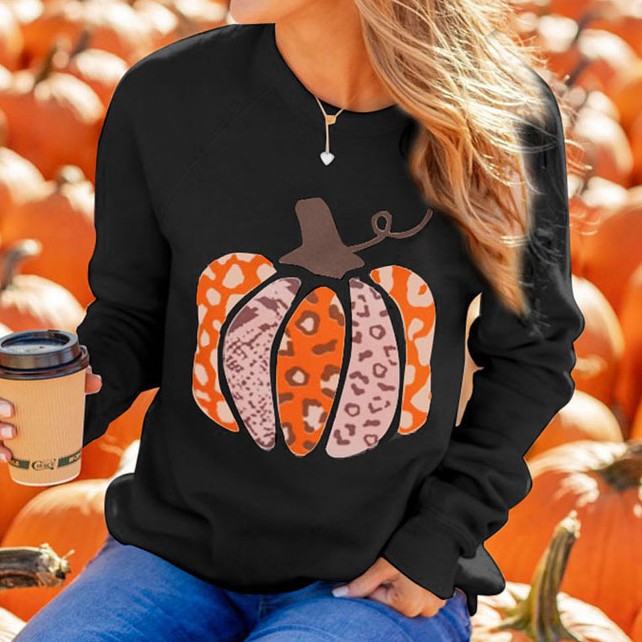 Halloween Pumpkin Printed Long-sleeved Top Female