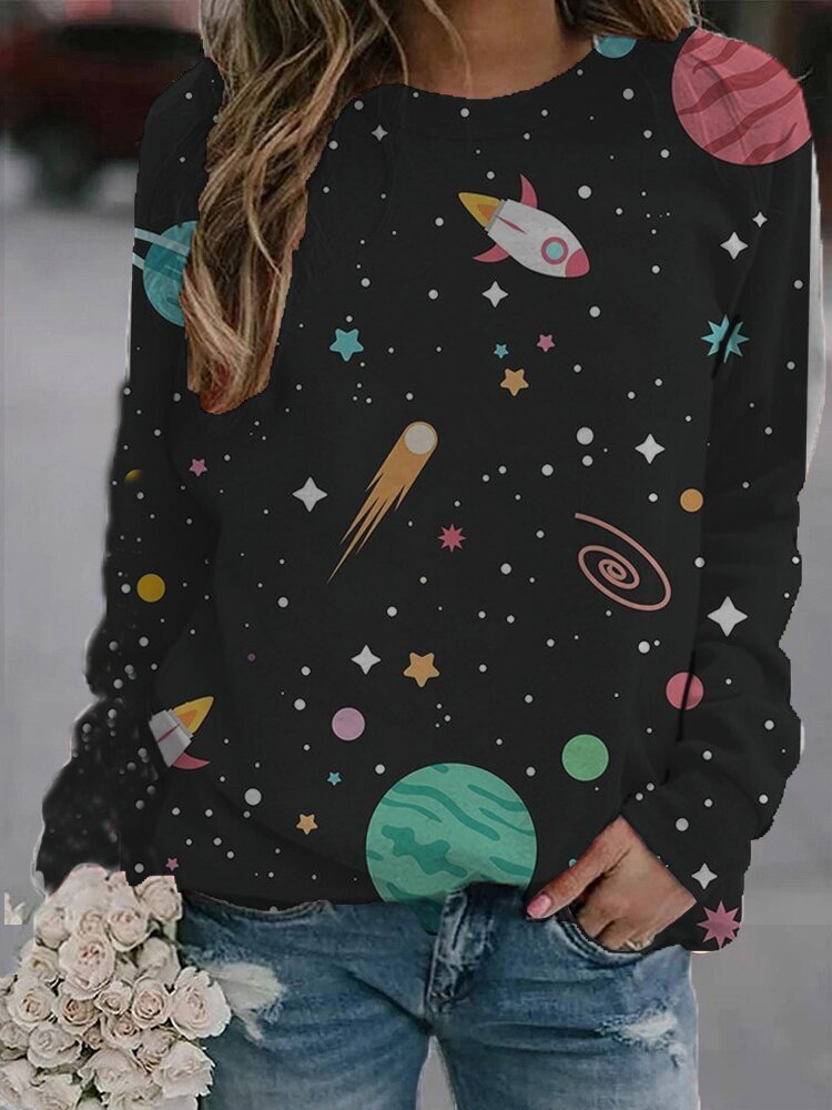 Womens Short-sleeve Printed Top With Long Sleeves