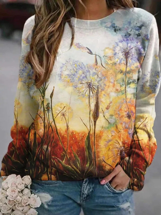 Womens Short-sleeve Printed Top With Long Sleeves