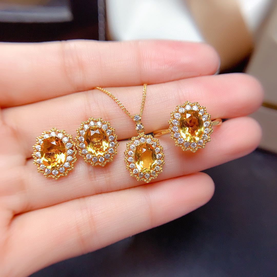 Simulated Gemstone Open Ring Pendant Necklace And Earring Setdecorative Jewelry