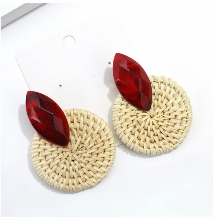 Straw Inlaid Gemstone Retro Earrings Fashion All-match New Ear Jewelry